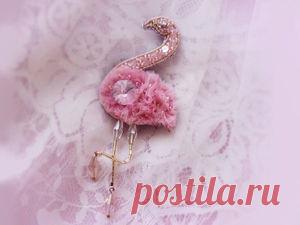 Создаем брошь «Розовый фламинго» из фетра, фатина, бисера и страз - Ярмарка Мастеров - ручная работа, handmade