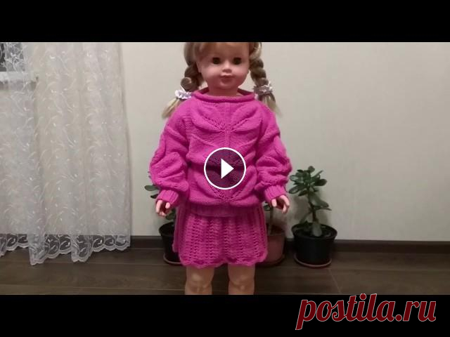 Вязание спицами. Костюмчик для девочки 1.5-2 года ЧАСТЬ  1 С БОЛЬШИМИ ЛИСТЬЯМИ, Предлагаю вам связать вместе со мной свитерок с БОЛЬШИМИ ЛИСТЬЯМИ и юбочку для девочки от 1,5 до 2 лет. Мастер класс очень подробный , получился длинн...