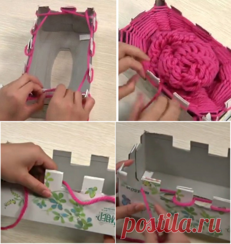 Как связать шарф при помощи коробки. Справится даже ребенок!