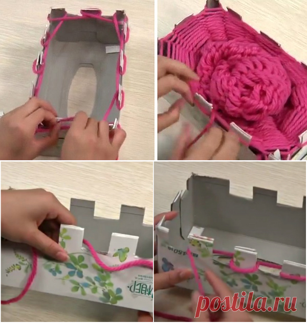 Как связать шарф при помощи коробки. Справится даже ребенок!