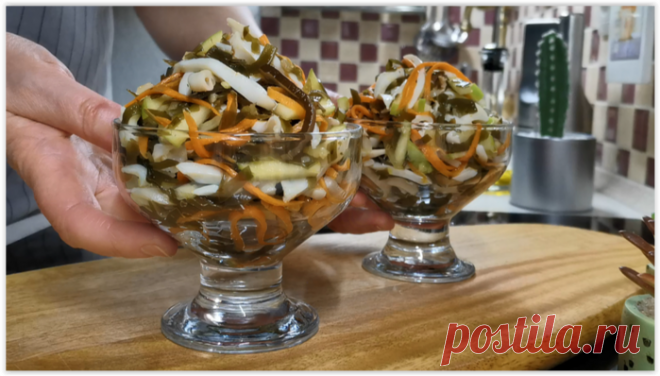 Салат с кальмарами, яблоками и морской капустой: легкость и свежесть в каждом укусе!