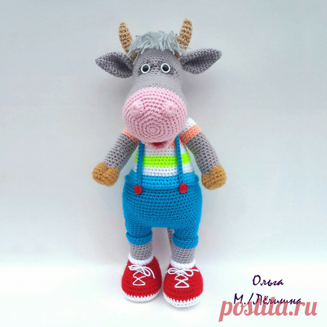 PDF Бычок Добрячок крючком. FREE crochet pattern; Аmigurumi animal patterns. Амигуруми схемы и описания на русском. Вязаные игрушки и поделки своими руками #amimore - корова, коровка, телёнок, большой бык, бычок.