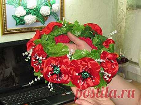 Маки из атласных лент