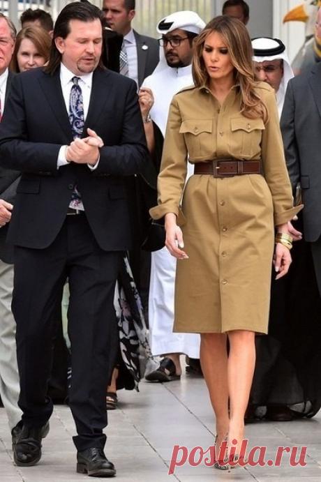 Мелания Трамп и её любимый стильный прием — широкий ремень на талии