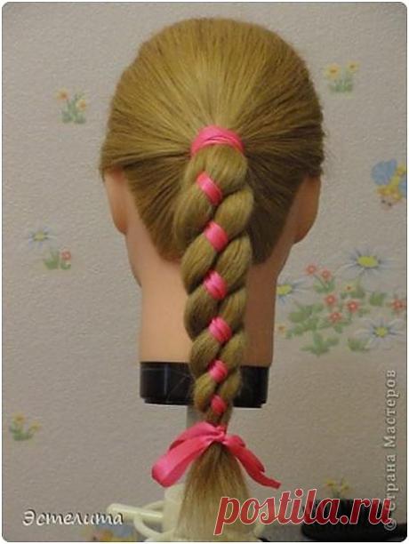 коса 4 пряди с лентой
