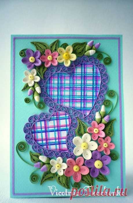 Valentine Quilling Card - Valentine's Day quilling Card - Anniversary quilling Card - Love quilling card - checkered hearts