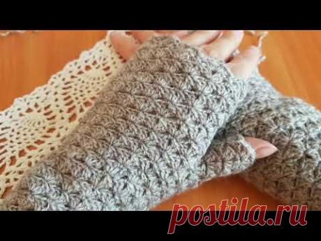 Митенки вязаные крючком. Видеоурок.