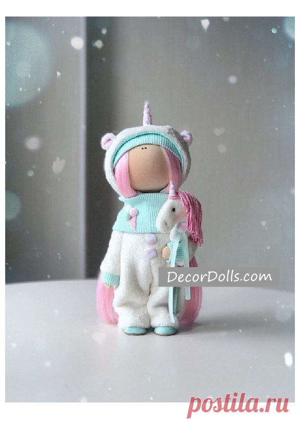 Unicorn Art Doll, Handmade Fabric Doll, Poupée Tilda Doll, Textile Clo – Decor Dolls