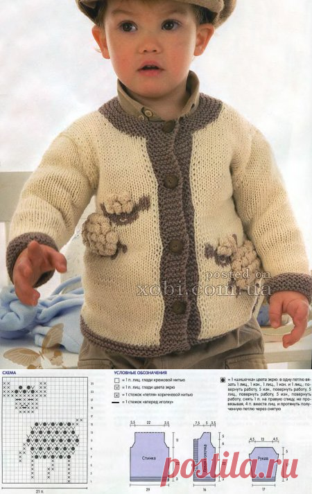 вязаный спицами жакет для мальчика с овечками