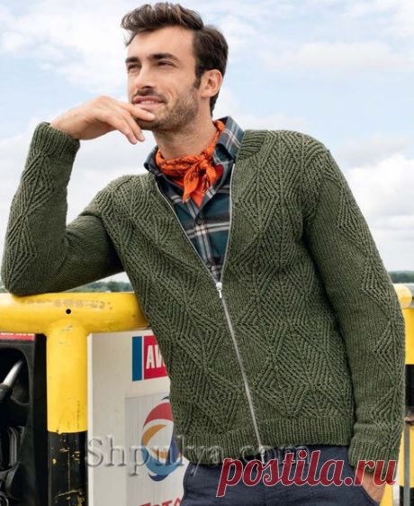 Мужской жакет с рельефным узором на молнии 
https://www.shpulya.com/kniting/men/vyazanye-zhakety/m..