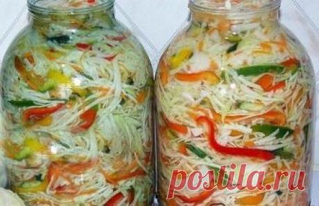 РЕЦЕПТЫ ВКУСНОЙ КАПУСТЫ

1) Капустный салат на зиму "Осенний"

ИНГРЕДИЕНТЫ:
● Капуста белокочанная (лучше сорт Слава)5 кг.
● Морковь 1 кг.
● Лук репчатый 1 кг.
● Перец болгарский красный 1 кг.
● Сахар 350 гр.
● Соль 4 ст. ложки с верхом.
● Уксус 9% 0.5 литра.
● Масло подсолнечное 0.5 литра.

ПРИГОТОВЛЕНИЕ:
Капусту, лук, перец порезать, морковь натереть. Все перемешать осторожно, НЕ МЯТЬ!!! Добавить сахар, соль, уксус и подсолнечное масло ещё перемешать.Разложить по банкам,...