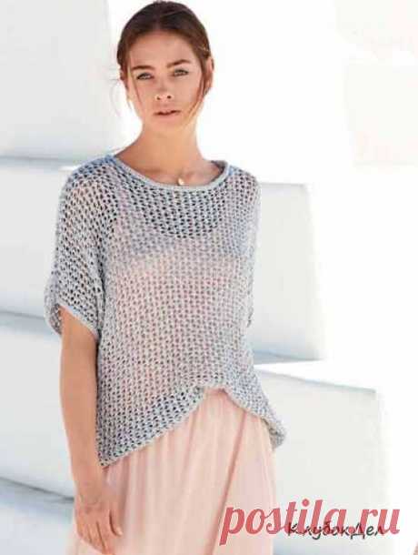 Джемпер-оверсайз сетчатым узором, с цельновязанными рукавами. Спицами. / klubokdel.ru