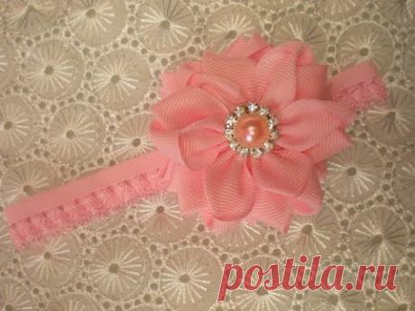 Повязка для Малышки МК. Цветок КАНЗАШИ из Ленты./ Flower. /Kanzashi./ DIY. /Tutorial /