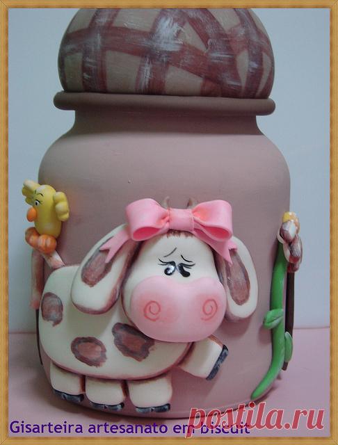 Холодный фарфор(бисквит)Украшение баночек.Журнал + идеи