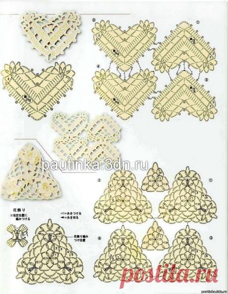 Вязаные мотивы крючком и схемы вязания
