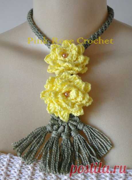 \ PINK ROSE CROCHET /: Colar Sempre Viva Crochet Flower Necklace