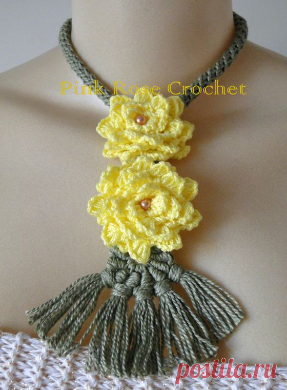 \ PINK ROSE CROCHET /: Colar Sempre Viva Crochet Flower Necklace