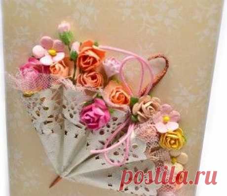 Зонтик в цветах - открытка к празднику МК
