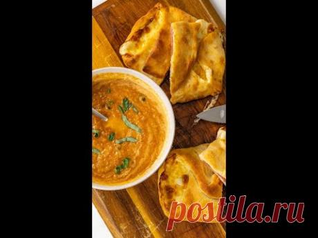 Pepperoni and Salami Stromboli with Tomato Soup