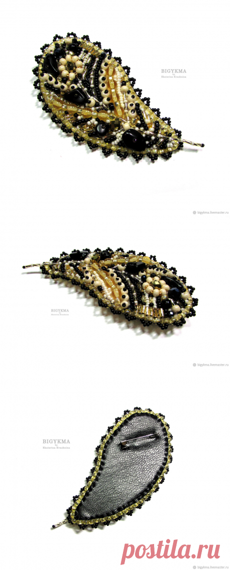 Брошь "Золото инков" с черным агатом. Брошь-перо – купить в интернет-магазине на Ярмарке Мастеров с доставкой