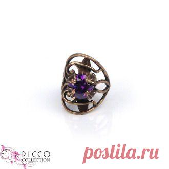 "Звёздочки" -Филигранная серёжка кафф с сияющим фианитом насыщенного фиолетового цвета.