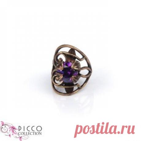 &quot;Звёздочки&quot; -Филигранная серёжка кафф с сияющим фианитом насыщенного фиолетового цвета.