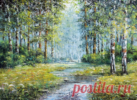 Край березовый, необъятный... Художник Синев Евгений.