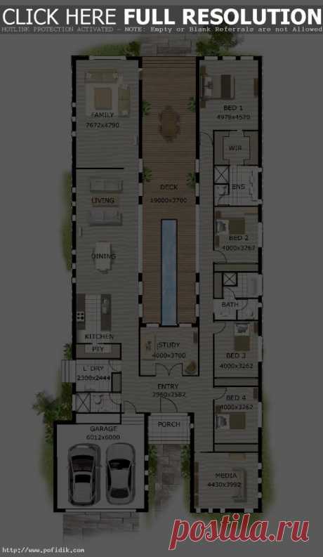 Contemporary Home Designs: Modern Narrow Block House Designs Floor Plan Four Bedrooms, Simple Combination, Narrow Design ~ PofiDIK.com