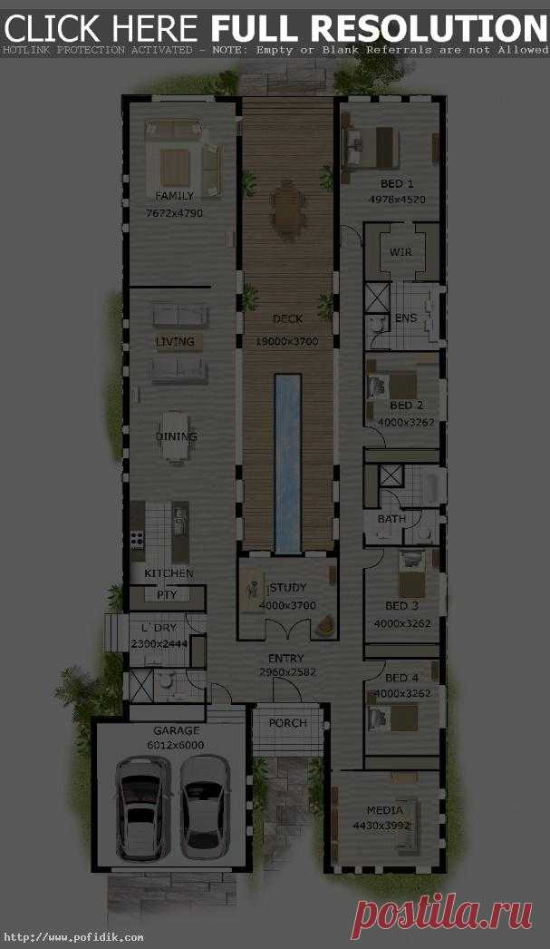 Contemporary Home Designs: Modern Narrow Block House Designs Floor Plan Four Bedrooms, Simple Combination, Narrow Design ~ PofiDIK.com