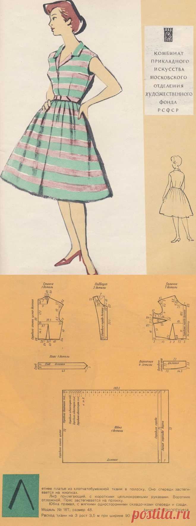 Летнее платье из ткани в полоску