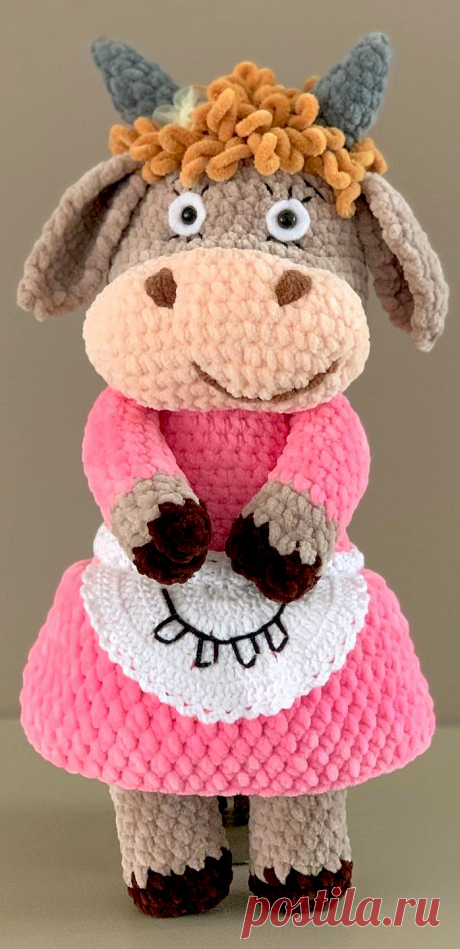 PDF Бурёнка Даша крючком. FREE crochet pattern; Аmigurumi animal patterns. Амигуруми схемы и описания на русском. Вязаные игрушки и поделки своими руками #amimore - большая корова из плюшевой пряжи, плюшевая коровка из детского мультфильма, телёнок, бык, бычок.