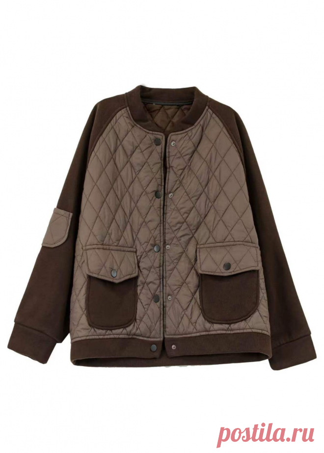 Classy Coffee Stand Collar Pockets Patchwork Fine Cotton Filled Jacket – Omychic