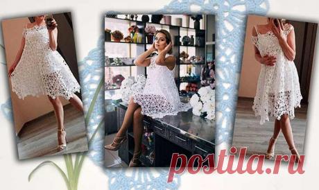 Безотрывное вязание мотивов для платья | Вязание крючком от Елены Кожухарь