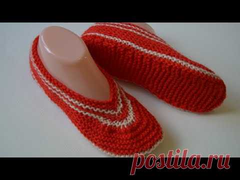 Тапочки следки на двух спицах