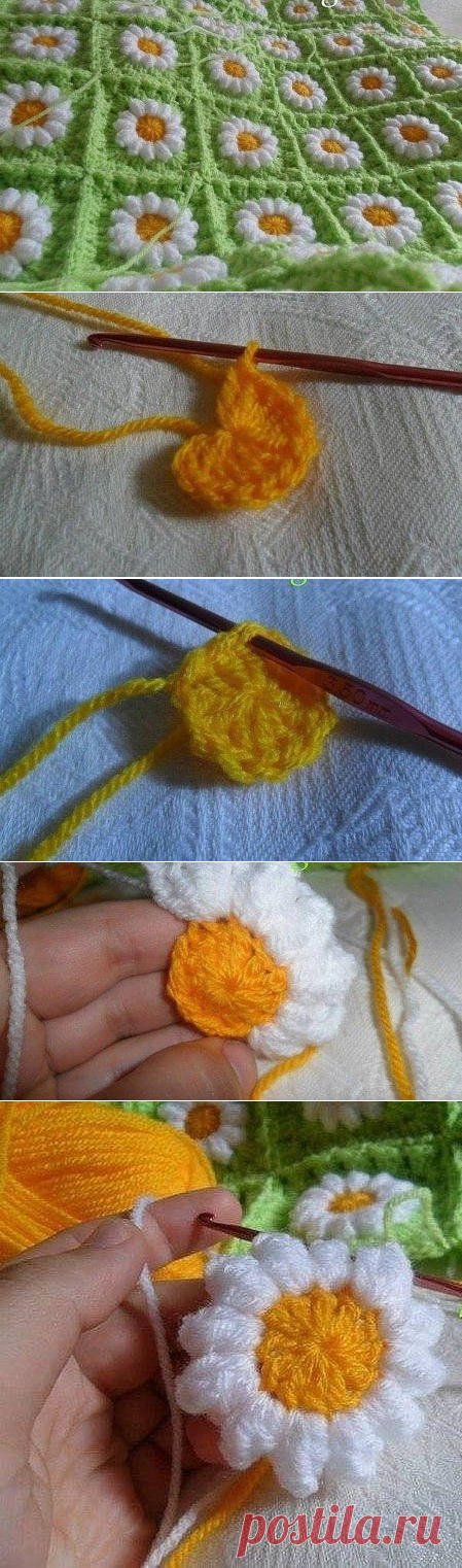 Яркий и нежный плед крючком - Ромашки