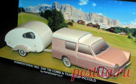 Sommerferien 1962 – Daf 750 combi with trailer - Paperdiorama - Donwload Free Paper Model