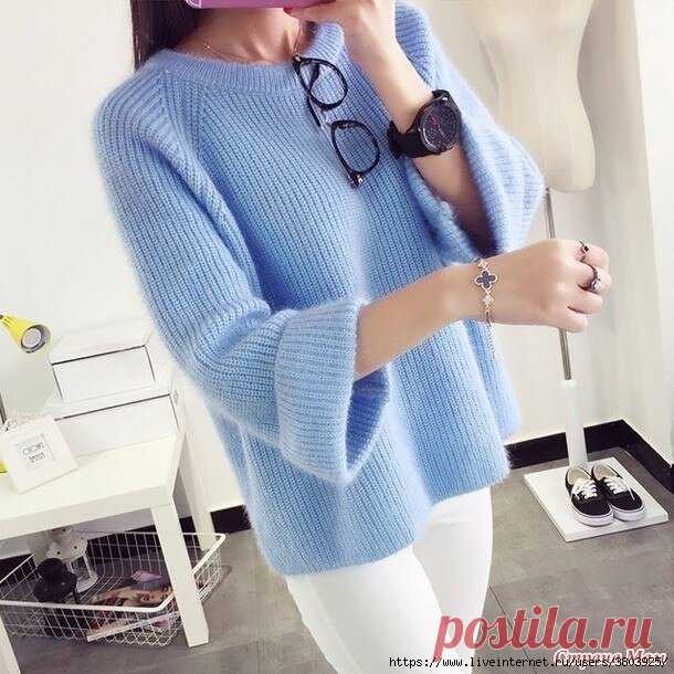 Мохеровый пуловер жемчужной резинкой - простой, модный, симпатичный