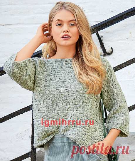 Цельновязаный пуловер с узором со снятыми петлями. Вязание спицами со схемами и описанием