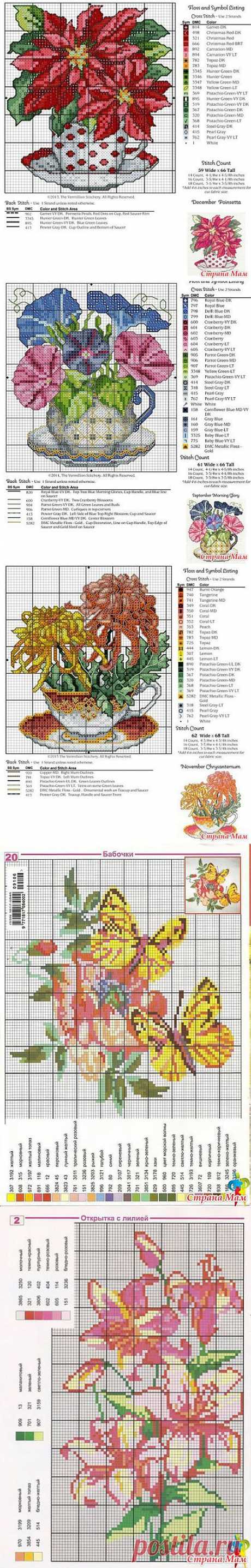 Цветы. Вышивка крестиком. Схемы.: Дневник группы &quot;Клуб рукоделия&quot; - Страна Мам