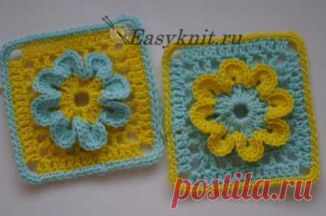 Квадратный мотив с цветком. — EasyKnit.ru