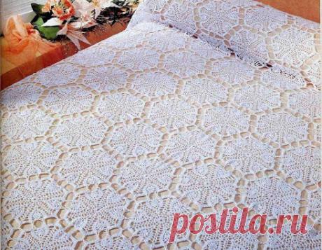 Покрывало из шестиугольных мотивов крючком. Белоснежное покрывало для дома своими руками