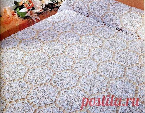 Покрывало из шестиугольных мотивов крючком. Белоснежное покрывало для дома своими руками