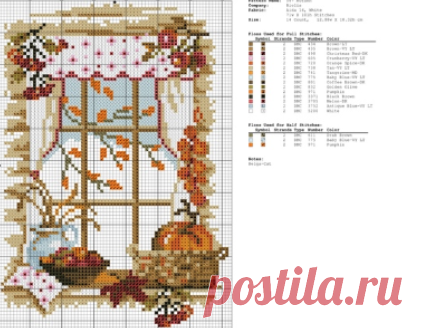 вышивка крестиком осень окно