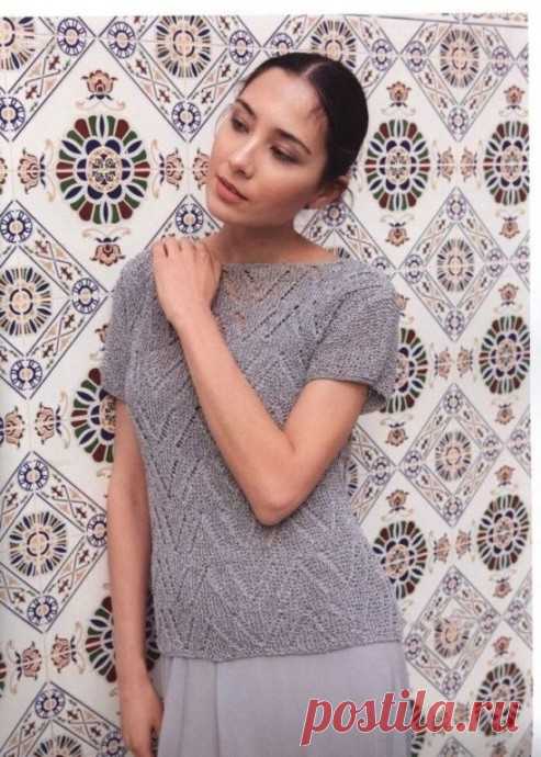 Летняя кофточка Летняя кофточкаРазмеры: 34/36 (38/40)Размеры российские: 40/42 (44/46)Вам потребуется: 350 (400) г серо-серебристой пряжи Nizza (74% хлопка, 25% полиэстера, 1% металлизированного полиэстера; 115 м/50 г) Lana Grossa; спицы № 4, крючок № 3,5.
Техника вязания.
Узелковый край: 1-ю...