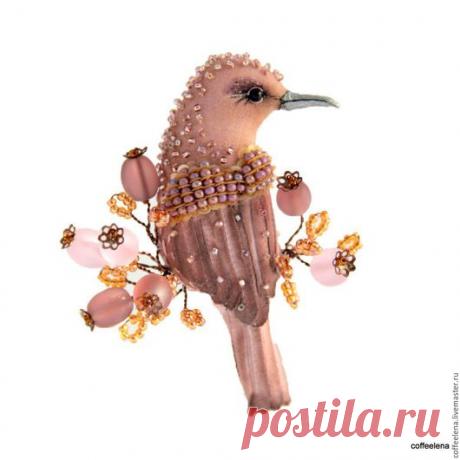 Купить Брошь- птица «Какао».Текстильная брошь-птичка. - брошь птица, Украшение ручной работы