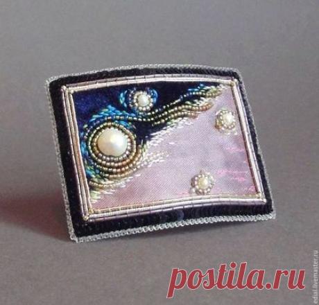 Купить Заколка автомат РАССВЕТ бархат, атлас, жемчуг, канитель, бисер, мулине - жемчуг натуральный
