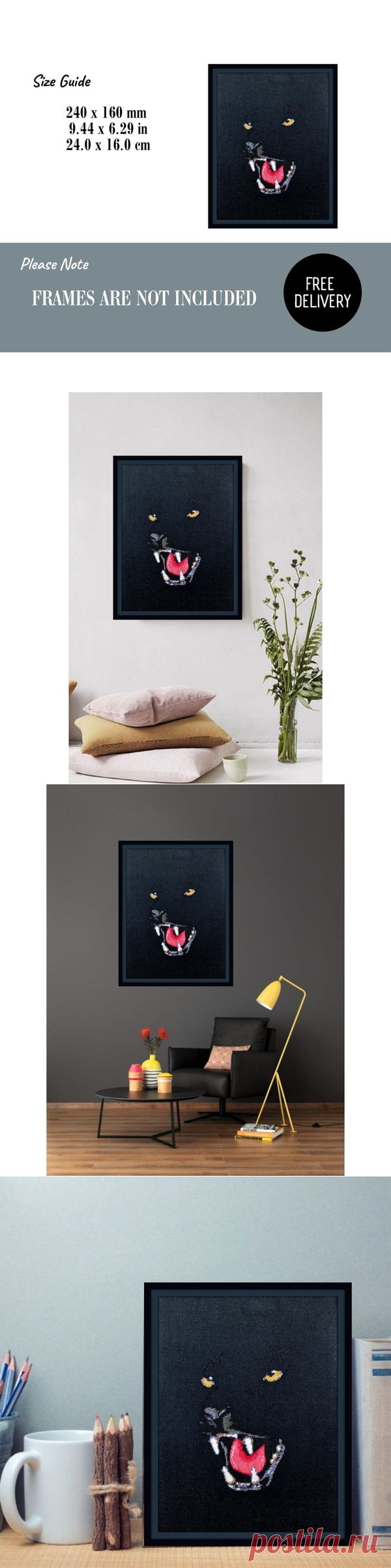 Panther Portrait On Black Background Artwork, Wild Cat Print - Inspire Uplift