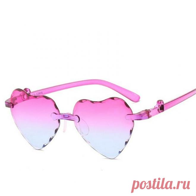 Безоправные детские очки от солнца с линзой антирефлекс розово-голубые сердечки за 185 грн. | Шафа