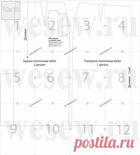 Выкройка классической прямой юбки со шлицей сзади (для полных)