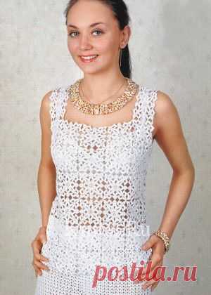 Майка с квадратными мотивами. Вязание для женщин / Топы / Крючком
